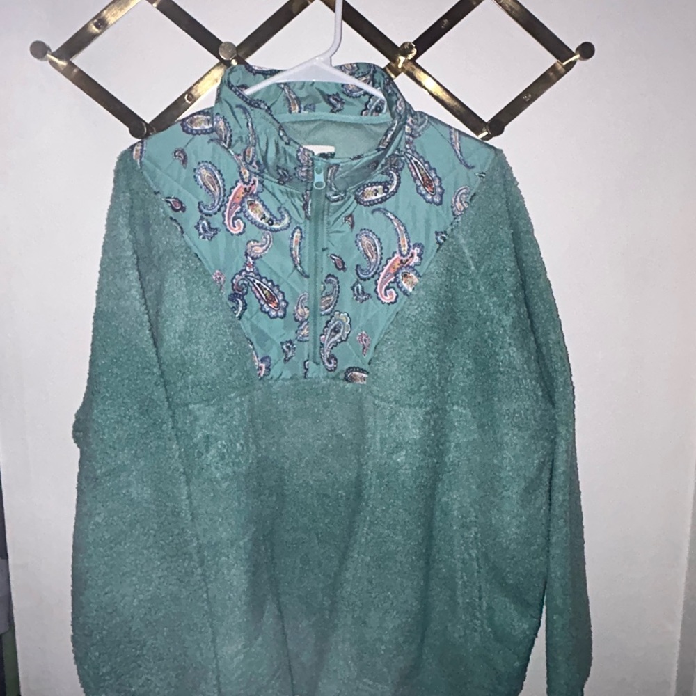 Vera Bradley Teal Paisley Quarter-Zip Sherpa Pullover